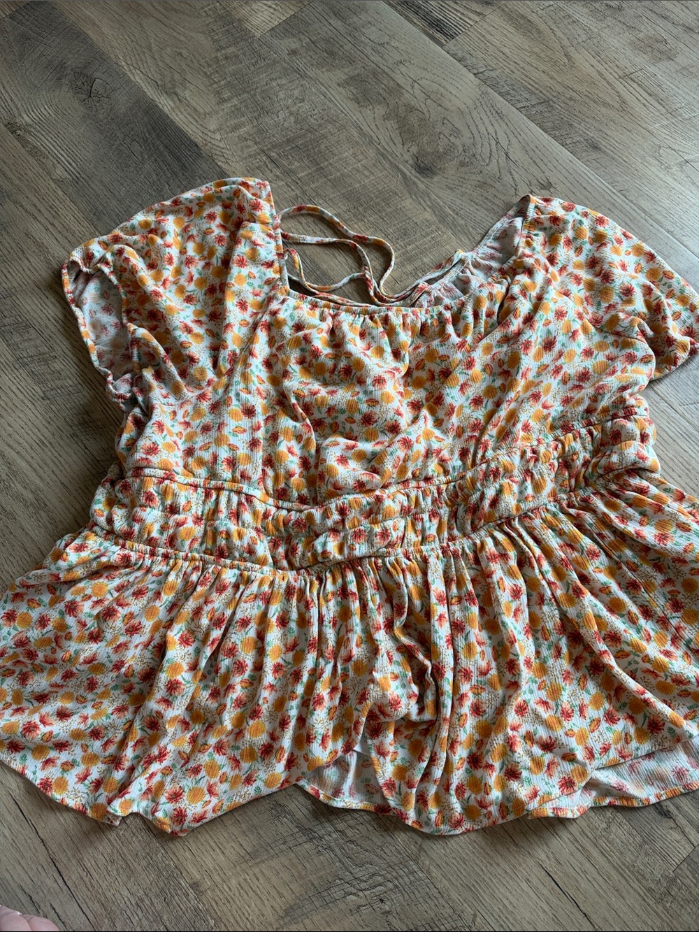 torrid Cream Floral Puff-Sleeve Blouse with Orange and Yellow Print